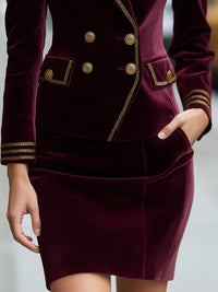 Velvet Military-Inspired Skirt Suit