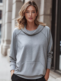 Soft Cowl-Neck Relaxed Casual Pullover