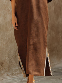 Ethereal Earth-Tone Linen-blend V-Neck Maxi Dress