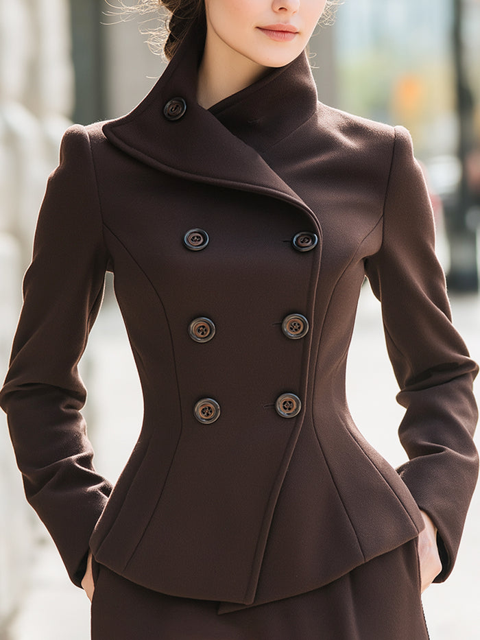 Elegant Double-Breasted Peacoat With Asymmetric Collar