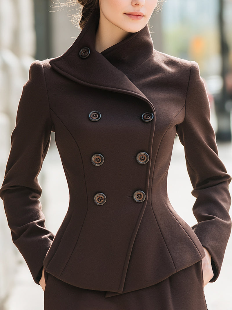 Elegant Double-Breasted Peacoat With Asymmetric Collar