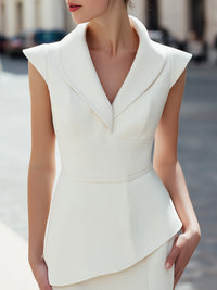 Ivory Notch-Neck Sleeveless Ruffle Top