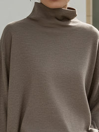Taupe Relaxed Turtleneck Knit Sweater