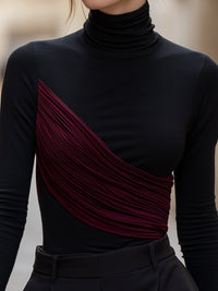 Asymmetric Pleated Panel Turtleneck Top