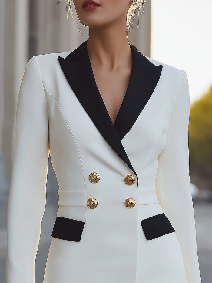Contrast Lapel Double-Breasted Blazer Dress