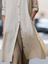 Relaxed Linen Button-Down Long Shirt Dress