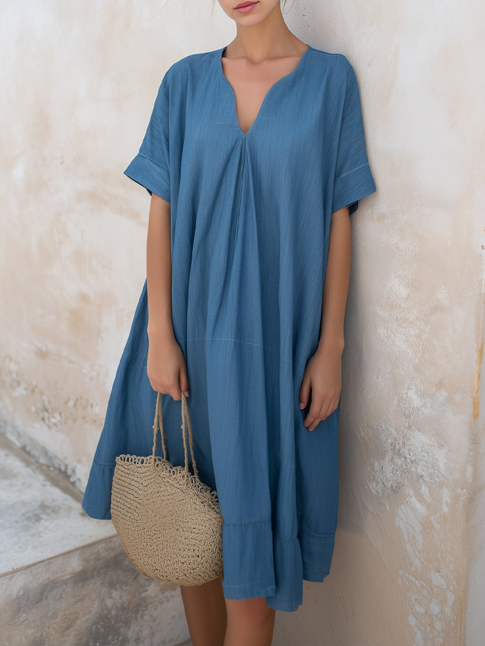 Relaxed Short Sleeve Flowing Midi Dress