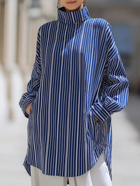 Vertical Stripe Stand-Neck Oversized Shirt