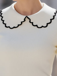 Scalloped Contrast Collar Knit Top