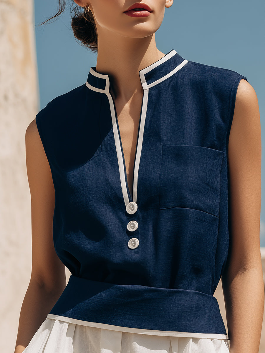 Nautical Contrast Trim Sleeveless Blouse