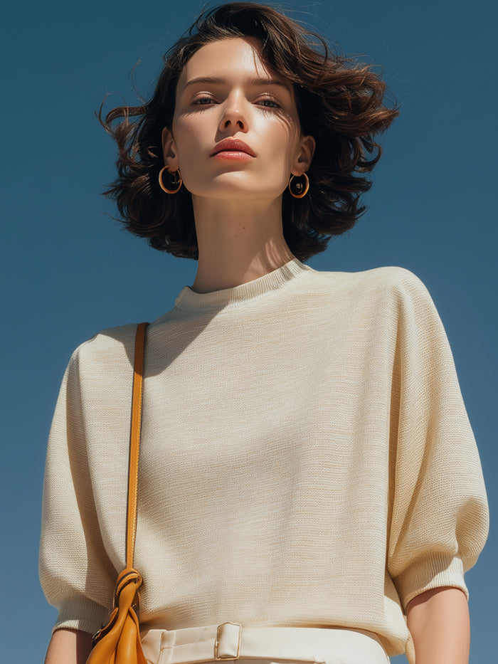 Relaxed Dolman-Sleeve Fine Knit Top