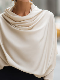 Elegant Draped Cowl-Neck Blouse With Soft Dolman Sleeves