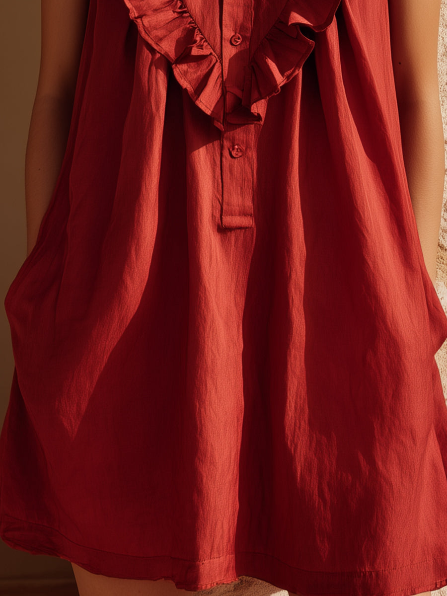 Ruffled Stand Collar Sleeveless Statement Dress