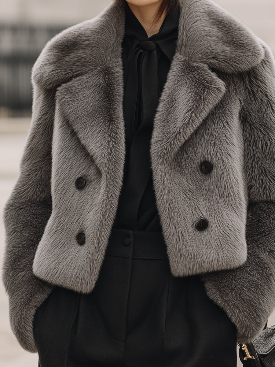 Charcoal Gray Faux Fur Cropped Jacket