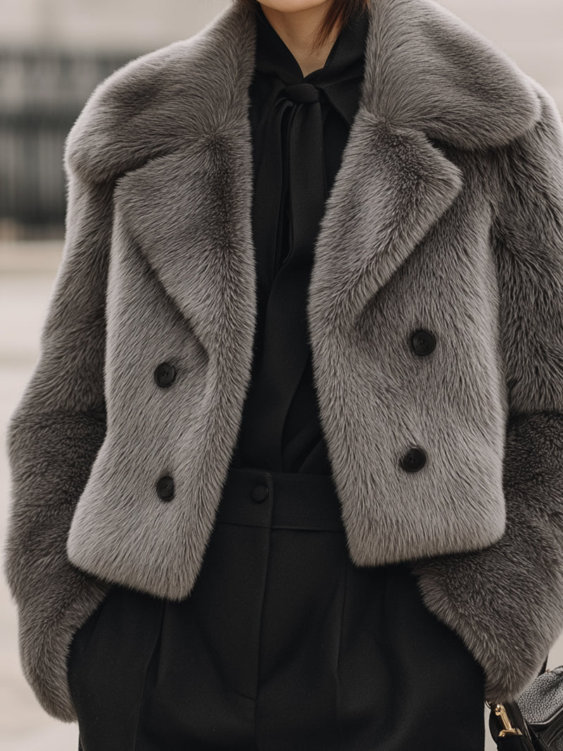 Charcoal Gray Faux Fur Cropped Jacket