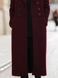Double-Breasted Burgundy Wool-Blend Long Coat