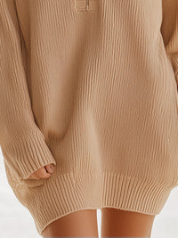 Camel Zip-Collar Sweater Dress