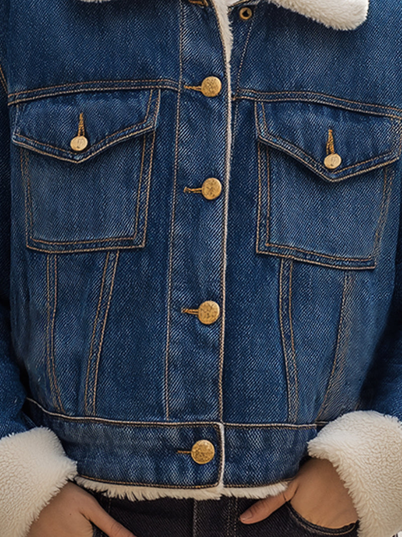 Classic Blue Denim Jacket With Faux Shearling Lining