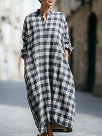 Relaxed Checkered Midi Shirt Dress