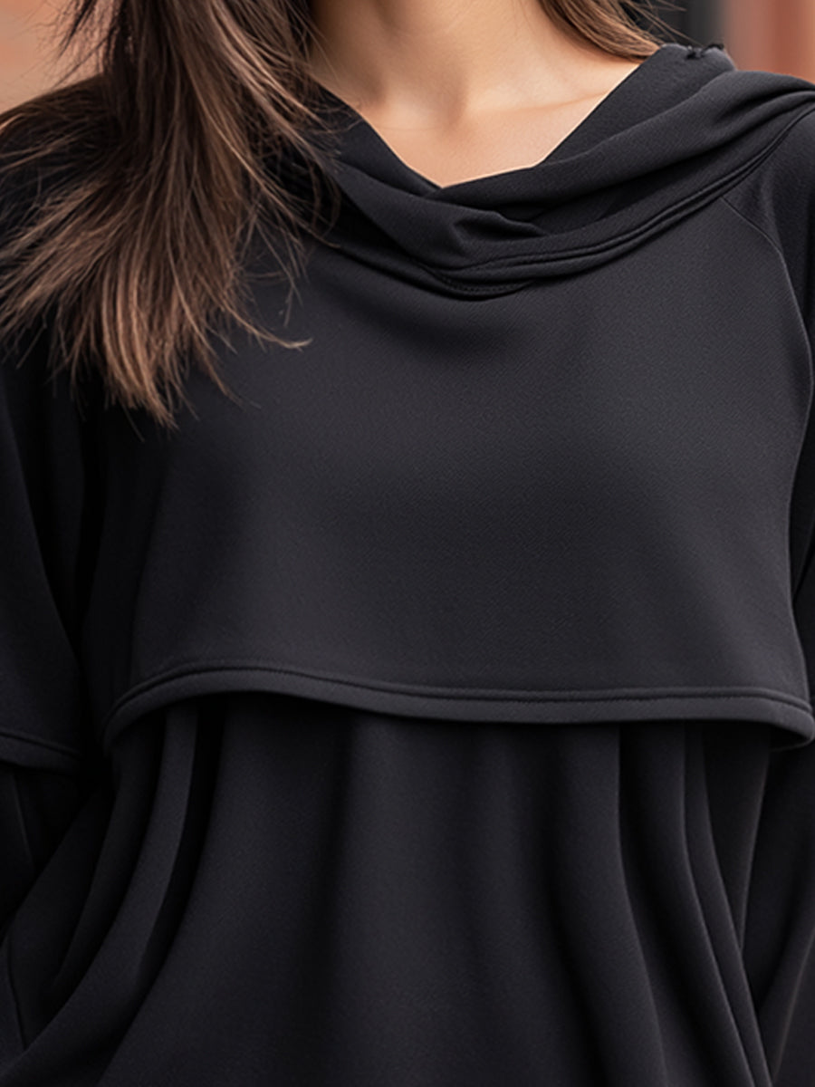 Draped Layered Cowl-Neck Relaxed Top