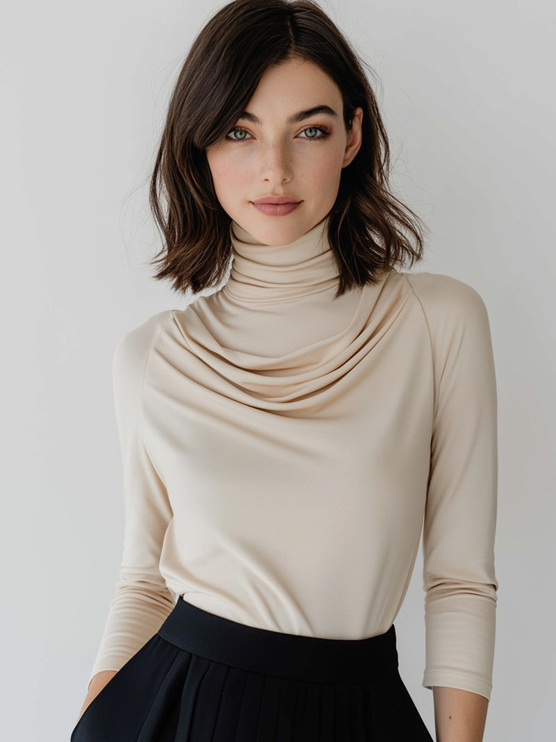 Draped High-Neck Jersey Top