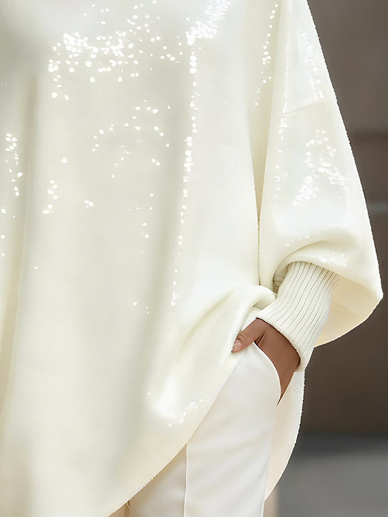 Ivory Sequin Oversized Knit Sweater