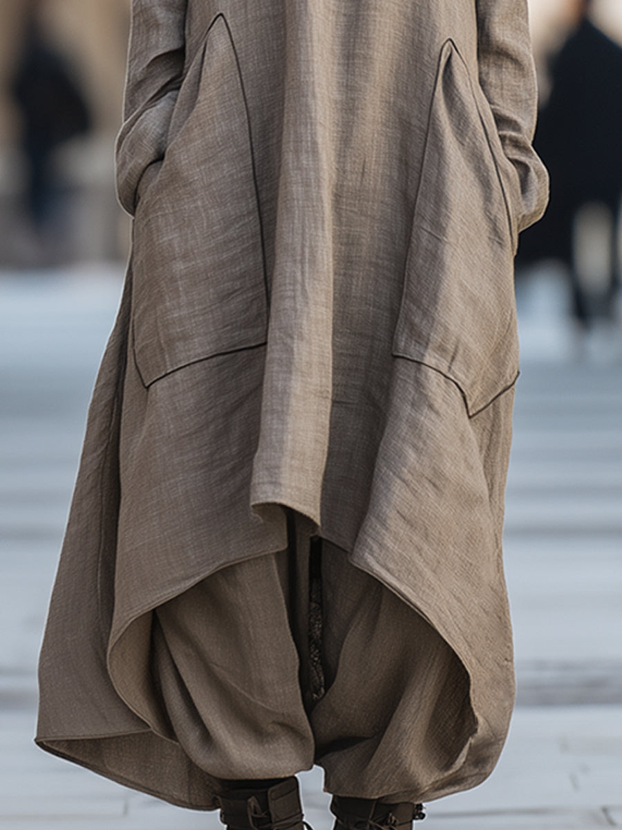 Relaxed Linen-Blend Cocoon Dress With Draped Hem