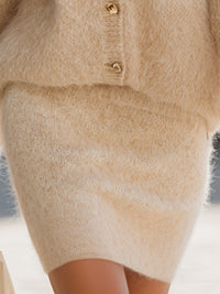 Cream Fluffy Knit Cardigan And Dress Set