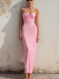 Women’s Halter Neck Ruched Bodycon Maxi Dress – Elegant Backless  Dress