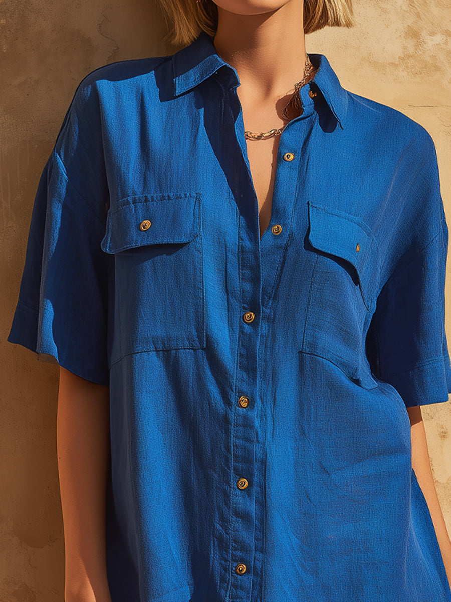 Relaxed Button-Front Utility Shirt Dress