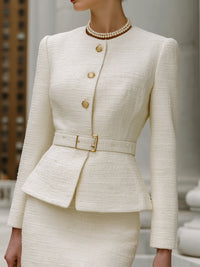 Ivory Tweed Peplum Skirt Suit