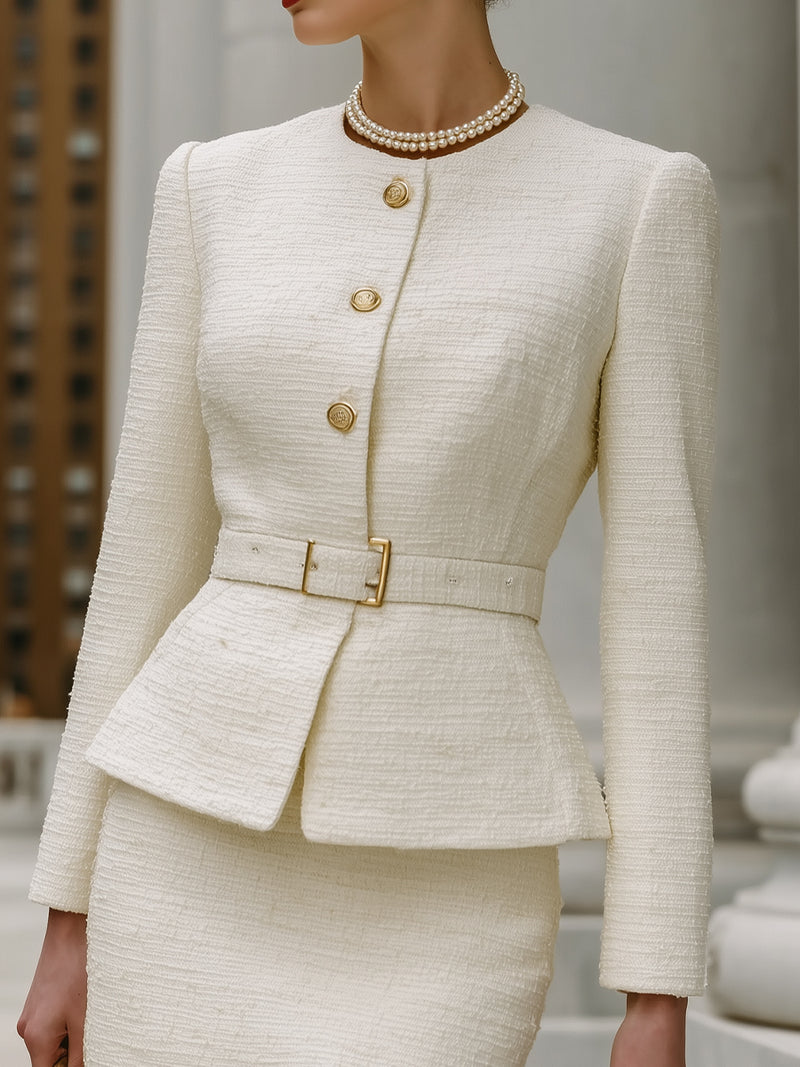 Ivory Tweed Peplum Skirt Suit