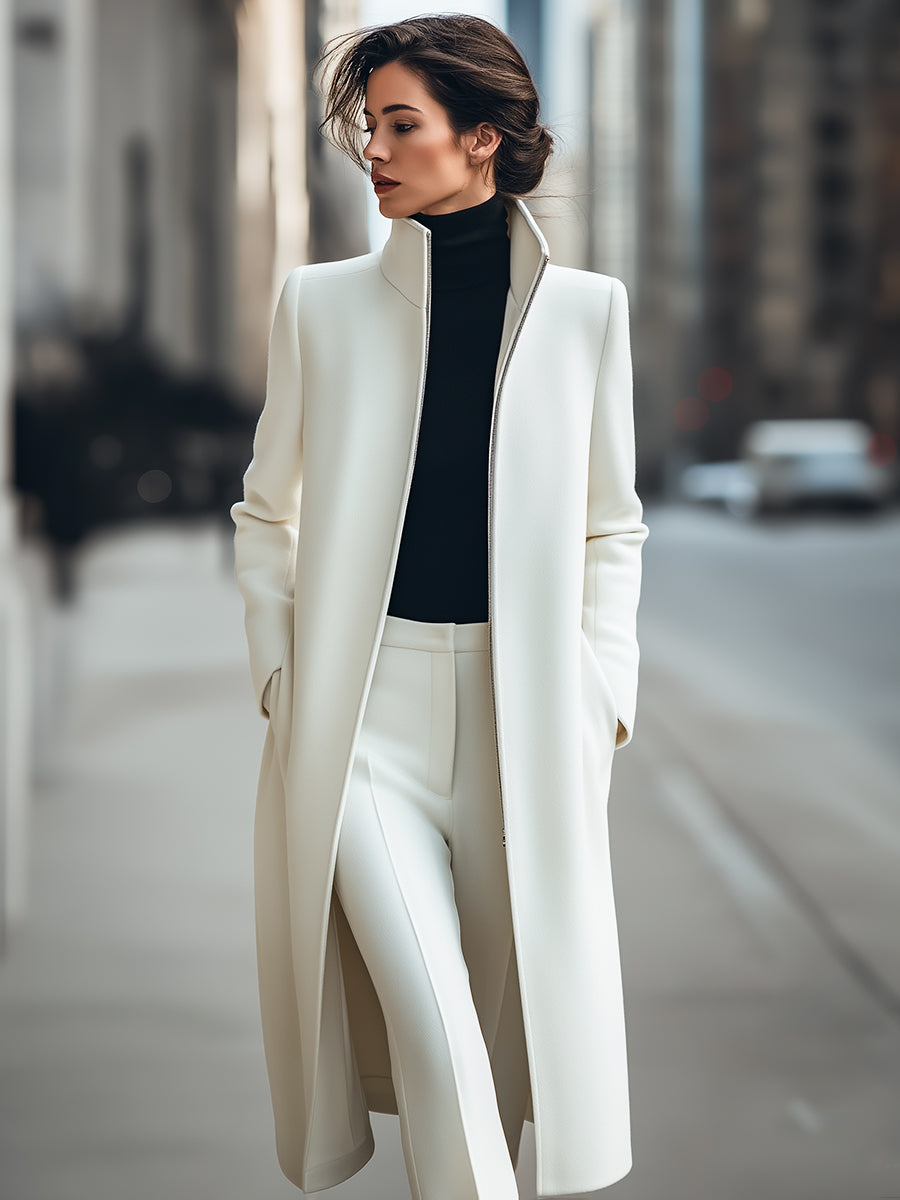 Structured High-Neck Wool-Blend Coat