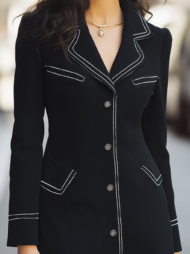 Elegant Contrast Piping Tailored Dress