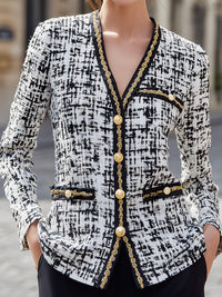 Black & White Tweed Blazer With Gold Trim