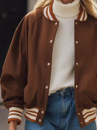 Brown Varsity-Style Bomber Jacket