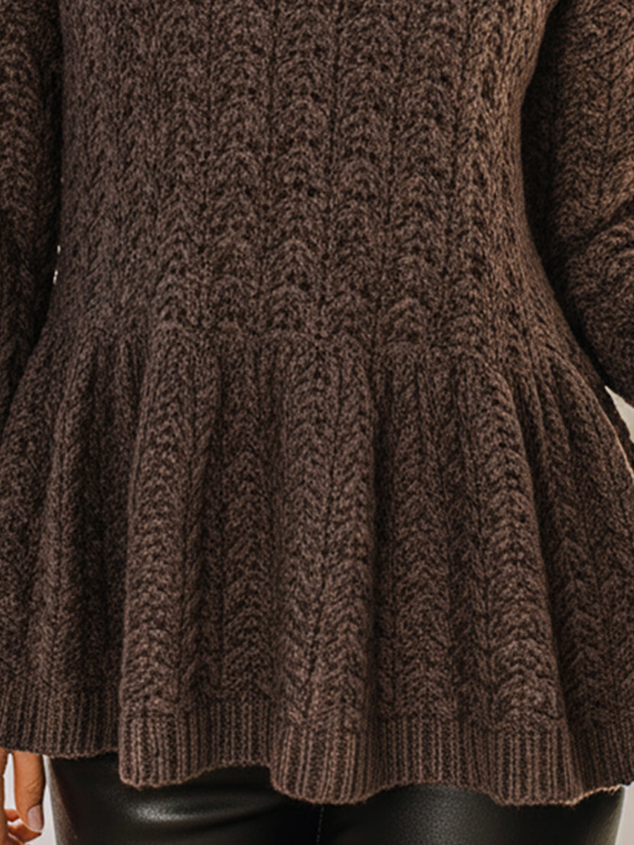 Chocolate Brown Cable Knit Peplum Sweater