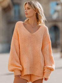 Peach Knit Lounge Sweater & Shorts Set