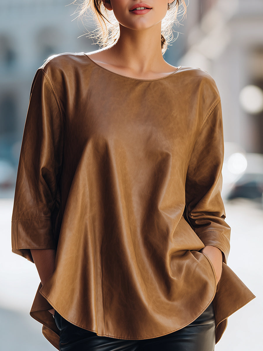 Tan Leather Oversized Top