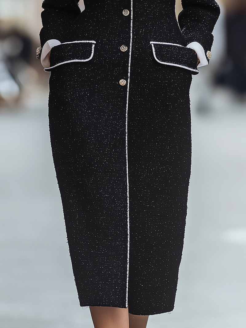 Elegant Contrast Trim Tweed Dress