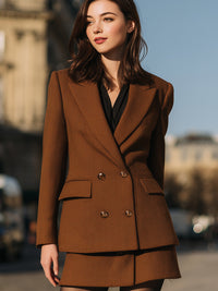 Double-Breasted Blazer Skirt Set