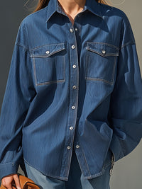 Oversized Navy Blue Denim Button-Down Shirt