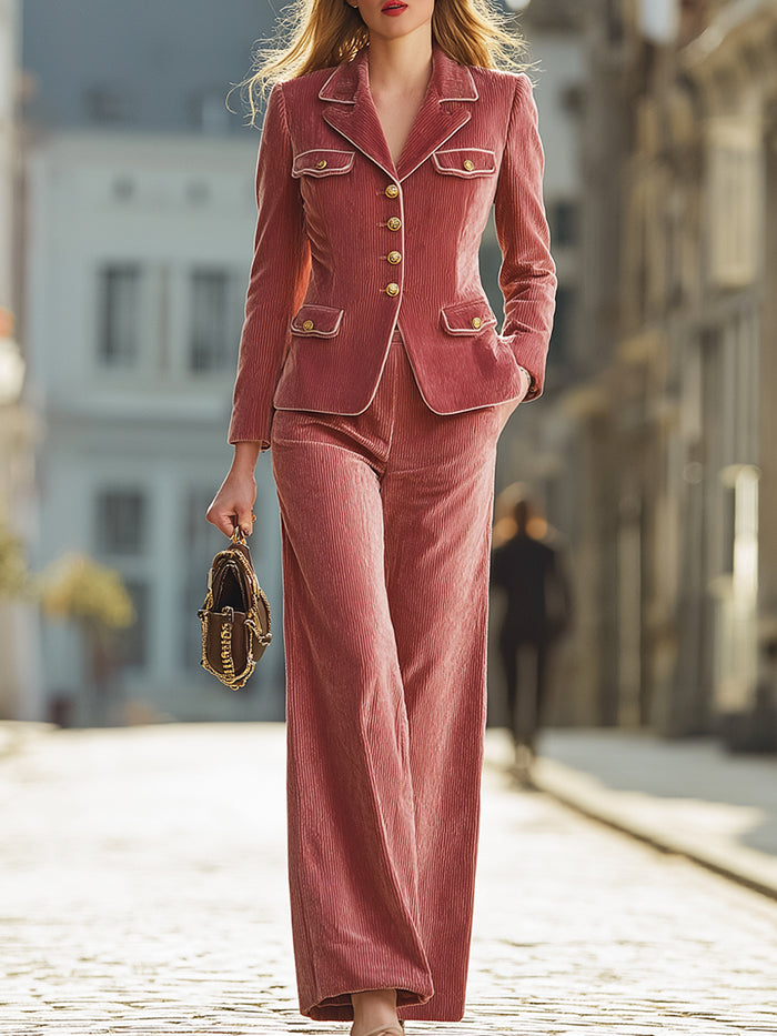 Dusty Rose Corduroy Tailored Suit Set