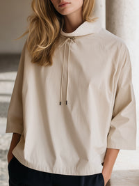 Minimalist Drawstring Collar Relaxed Blouse