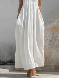 Elegant Pleated Spaghetti Strap Maxi Dress For Women – Minimalist Flowing Summer Dress