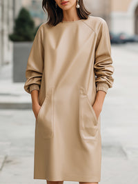 Sand Faux Leather Pocket Dress