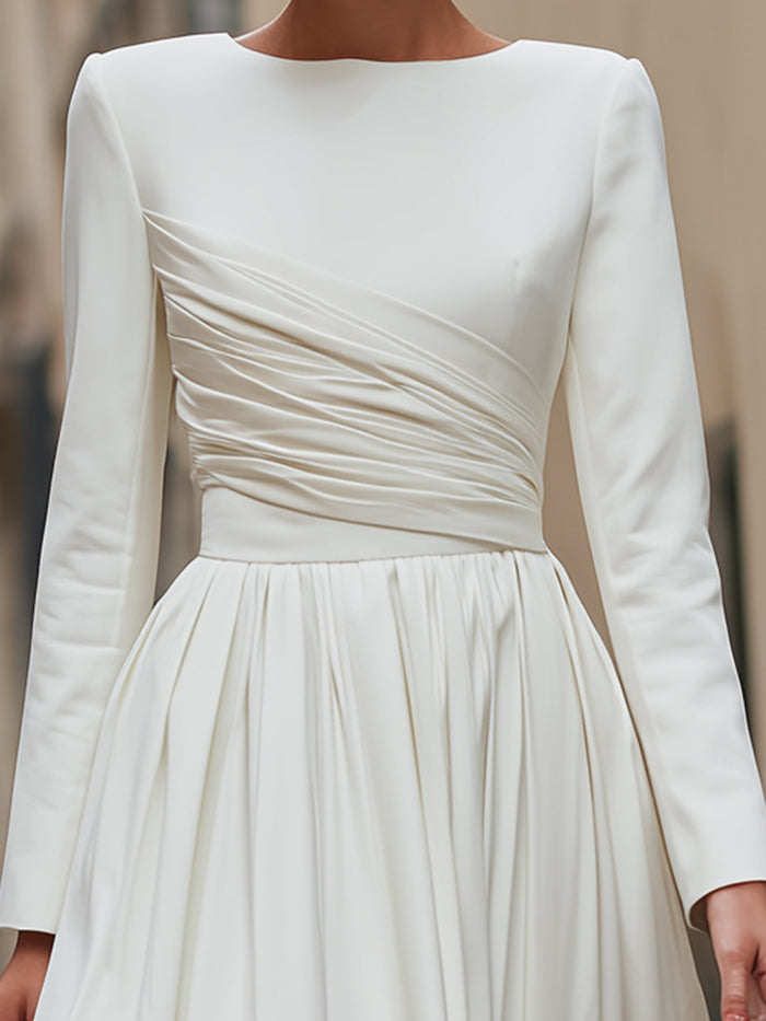 Ivory Long-Sleeve Draped Maxi Dress