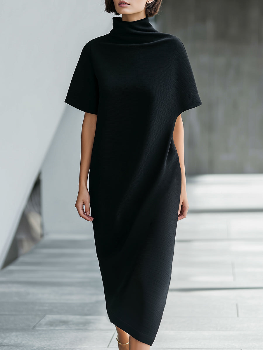 High-Neck Sculpted Midi Dress