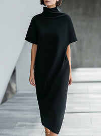 High-Neck Sculpted Midi Dress