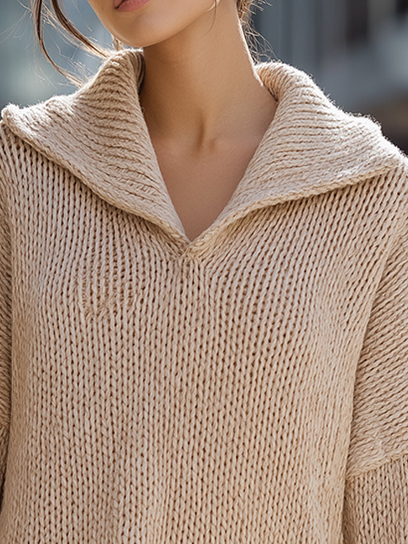Oversized Knit Sweater With Faux Fur Hem